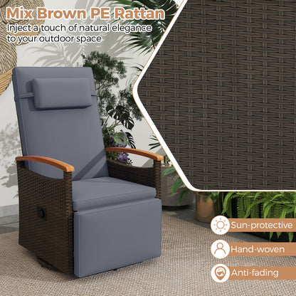 Patio Rattan 360° Swivel Recliner Chair with Adjustable Backrest and Footrest, Gray Outdoor Seating & Patio Chairs at Gallery Canada
