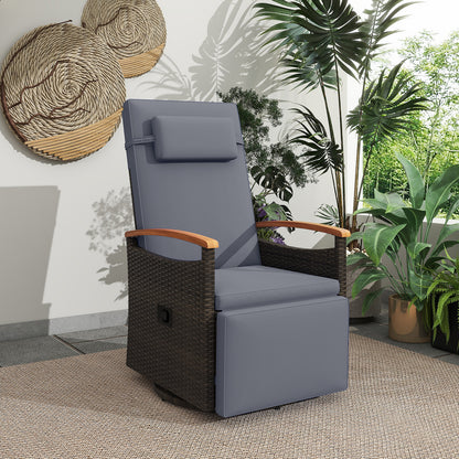 Patio Rattan 360° Swivel Recliner Chair with Adjustable Backrest and Footrest, Gray Outdoor Seating & Patio Chairs at Gallery Canada