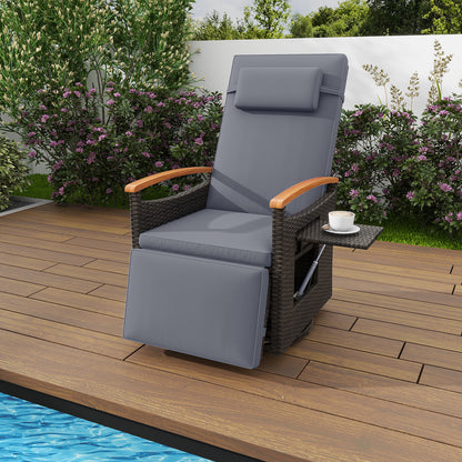 Patio Rattan 360° Swivel Recliner Chair with Adjustable Backrest and Footrest, Gray Outdoor Seating & Patio Chairs at Gallery Canada