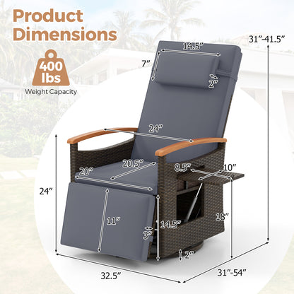 Patio Rattan 360° Swivel Recliner Chair with Adjustable Backrest and Footrest, Gray Outdoor Seating & Patio Chairs at Gallery Canada