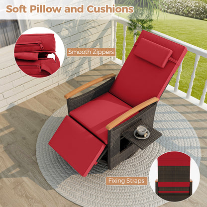 Patio Rattan 360° Swivel Recliner Chair with Adjustable Backrest and Footrest, Red Outdoor Seating & Patio Chairs at Gallery Canada