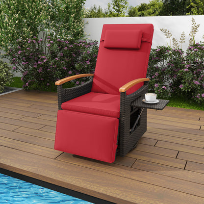Patio Rattan 360° Swivel Recliner Chair with Adjustable Backrest and Footrest, Red Outdoor Seating & Patio Chairs at Gallery Canada