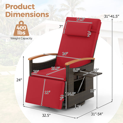 Patio Rattan 360° Swivel Recliner Chair with Adjustable Backrest and Footrest, Red Outdoor Seating & Patio Chairs at Gallery Canada