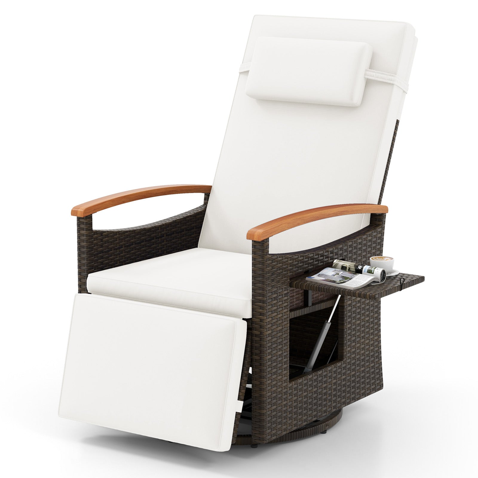 Patio Rattan 360° Swivel Recliner Chair with Adjustable Backrest and Footrest, White Outdoor Seating & Patio Chairs White at Gallery Canada