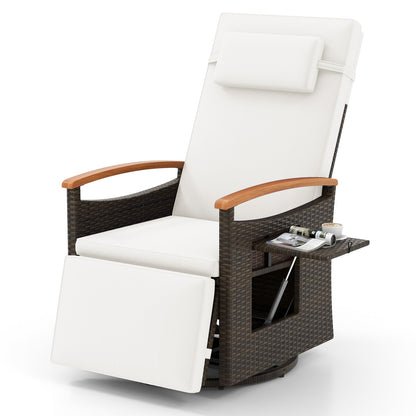 Patio Rattan 360° Swivel Recliner Chair with Adjustable Backrest and Footrest, White Outdoor Seating & Patio Chairs White at Gallery Canada