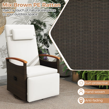 Patio Rattan 360° Swivel Recliner Chair with Adjustable Backrest and Footrest, White Outdoor Seating & Patio Chairs at Gallery Canada