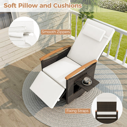 Patio Rattan 360° Swivel Recliner Chair with Adjustable Backrest and Footrest, White Outdoor Seating & Patio Chairs at Gallery Canada