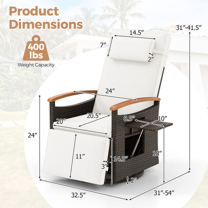 Patio Rattan 360° Swivel Recliner Chair with Adjustable Backrest and Footrest, White Outdoor Seating & Patio Chairs at Gallery Canada