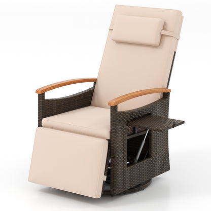 Rattan Swivel Recliner Chair, Adjustable Backrest Footrest, Beige Recliners at Gallery Canada