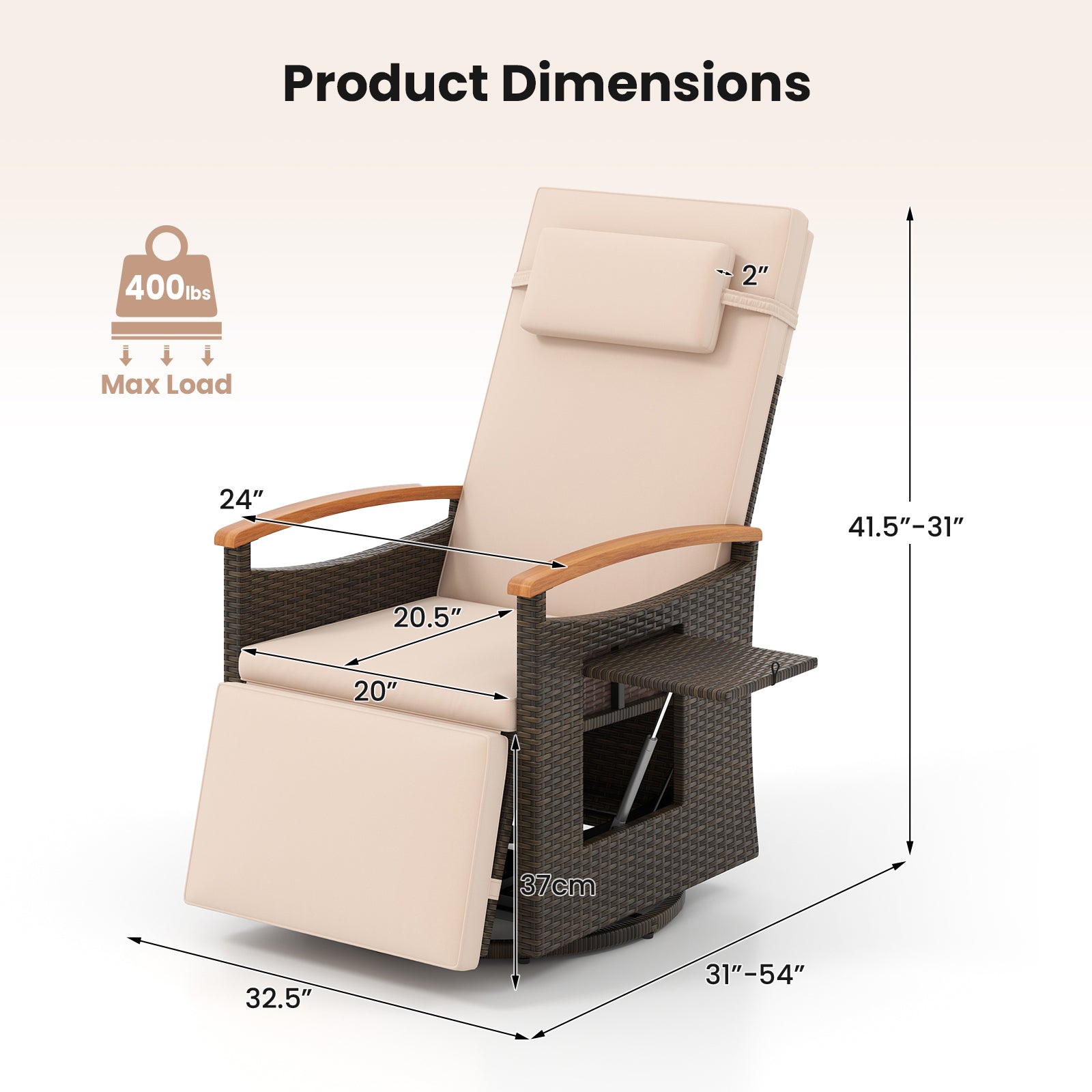 Rattan Swivel Recliner Chair, Adjustable Backrest Footrest, Beige Recliners at Gallery Canada