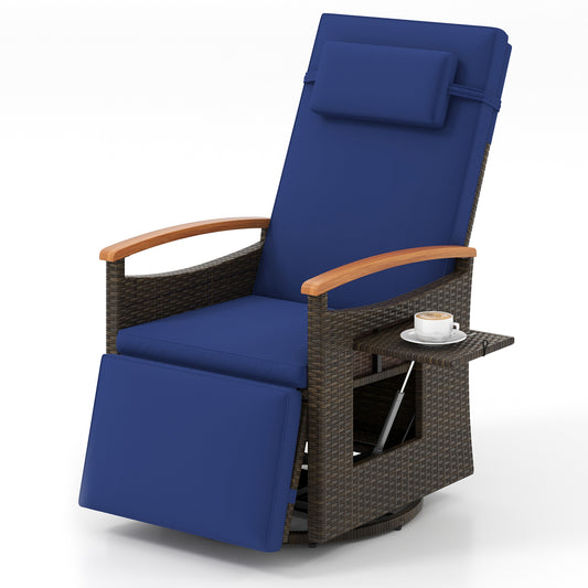 Rattan Swivel Recliner Chair, Adjustable Backrest, Footrest, Navy Recliners Navy at Gallery Canada