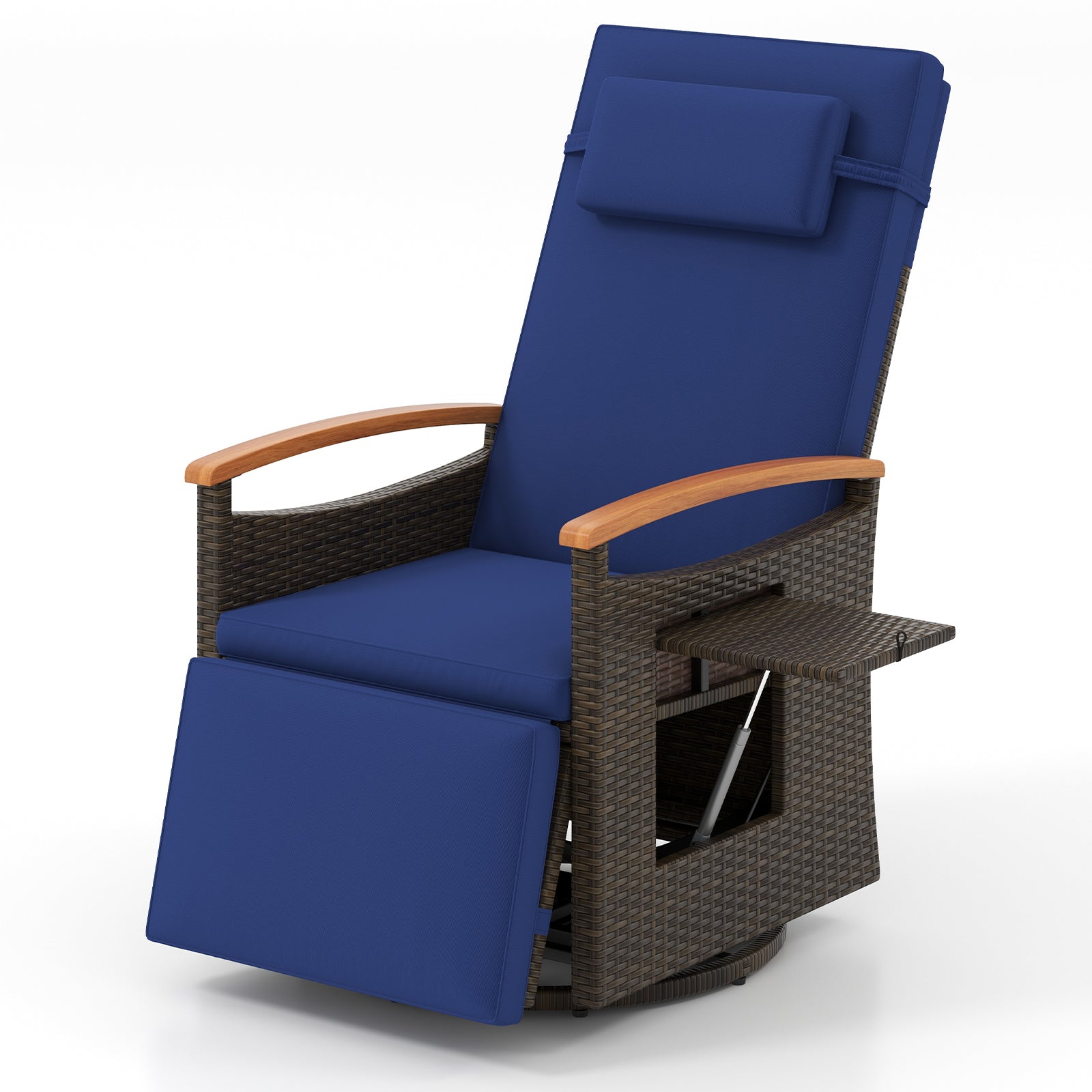 Rattan Swivel Recliner Chair, Adjustable Backrest, Footrest, Navy Recliners at Gallery Canada
