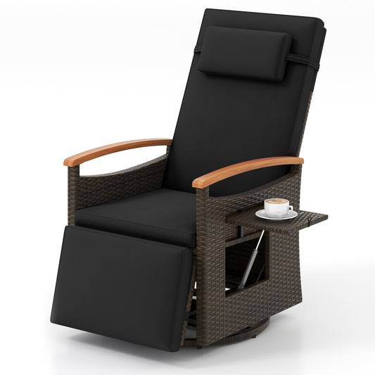 Patio Rattan 360° Swivel Recliner Chair, Adjustable Backrest, Footrest, Black Outdoor Seating & Patio Chairs Black at Gallery Canada