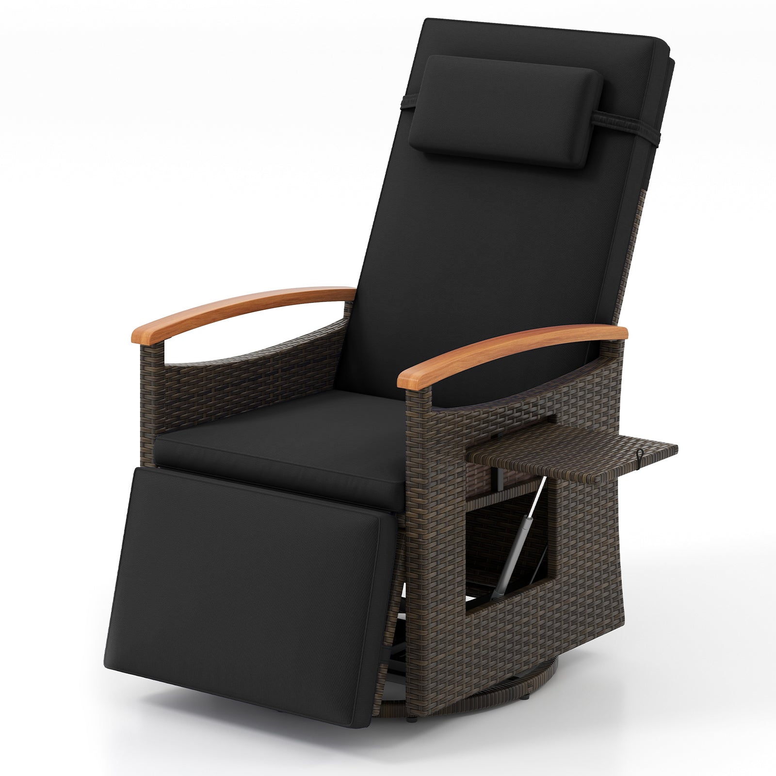 Patio Rattan 360° Swivel Recliner Chair, Adjustable Backrest, Footrest, Black Outdoor Seating & Patio Chairs at Gallery Canada
