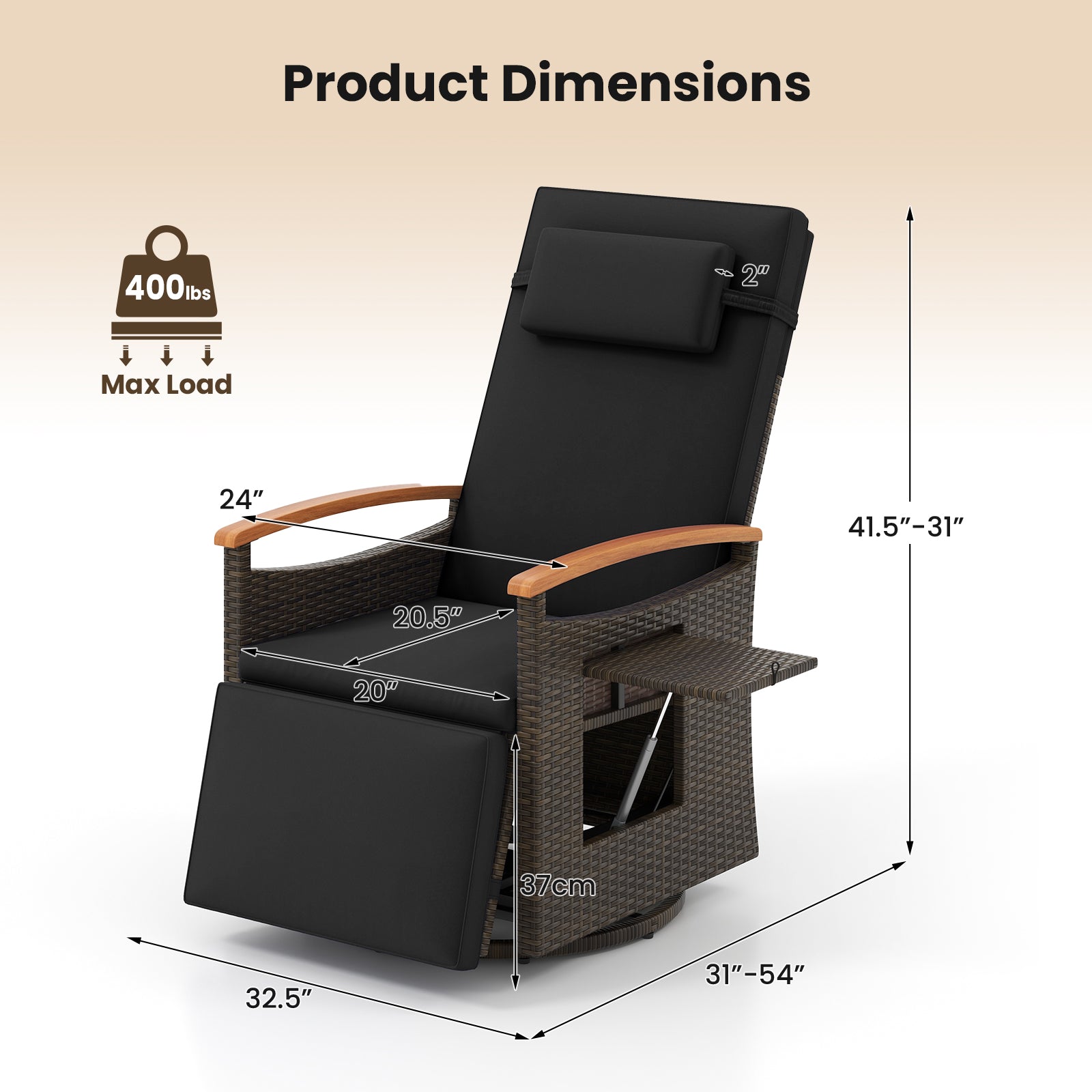Patio Rattan 360° Swivel Recliner Chair, Adjustable Backrest, Footrest, Black Outdoor Seating & Patio Chairs at Gallery Canada