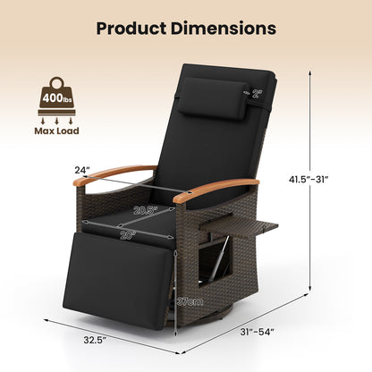 Patio Rattan 360° Swivel Recliner Chair, Adjustable Backrest, Footrest, Black Outdoor Seating & Patio Chairs at Gallery Canada