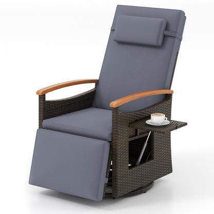 Patio Rattan 360° Swivel Recliner Chair, Adjustable Backrest, Footrest, Gray Outdoor Seating & Patio Chairs at Gallery Canada