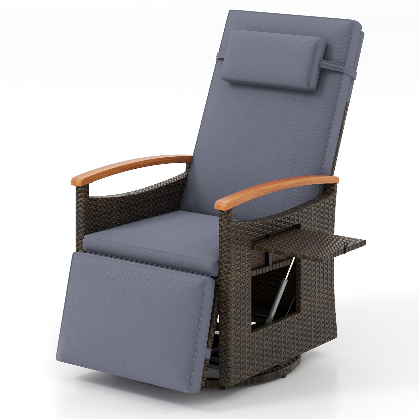 Patio Rattan 360° Swivel Recliner Chair, Adjustable Backrest, Footrest, Gray Outdoor Seating & Patio Chairs Gray at Gallery Canada