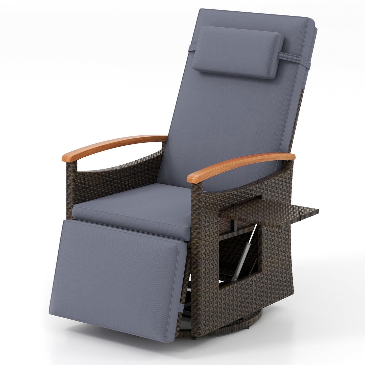 Patio Rattan 360° Swivel Recliner Chair, Adjustable Backrest, Footrest, Gray Outdoor Seating & Patio Chairs Gray at Gallery Canada