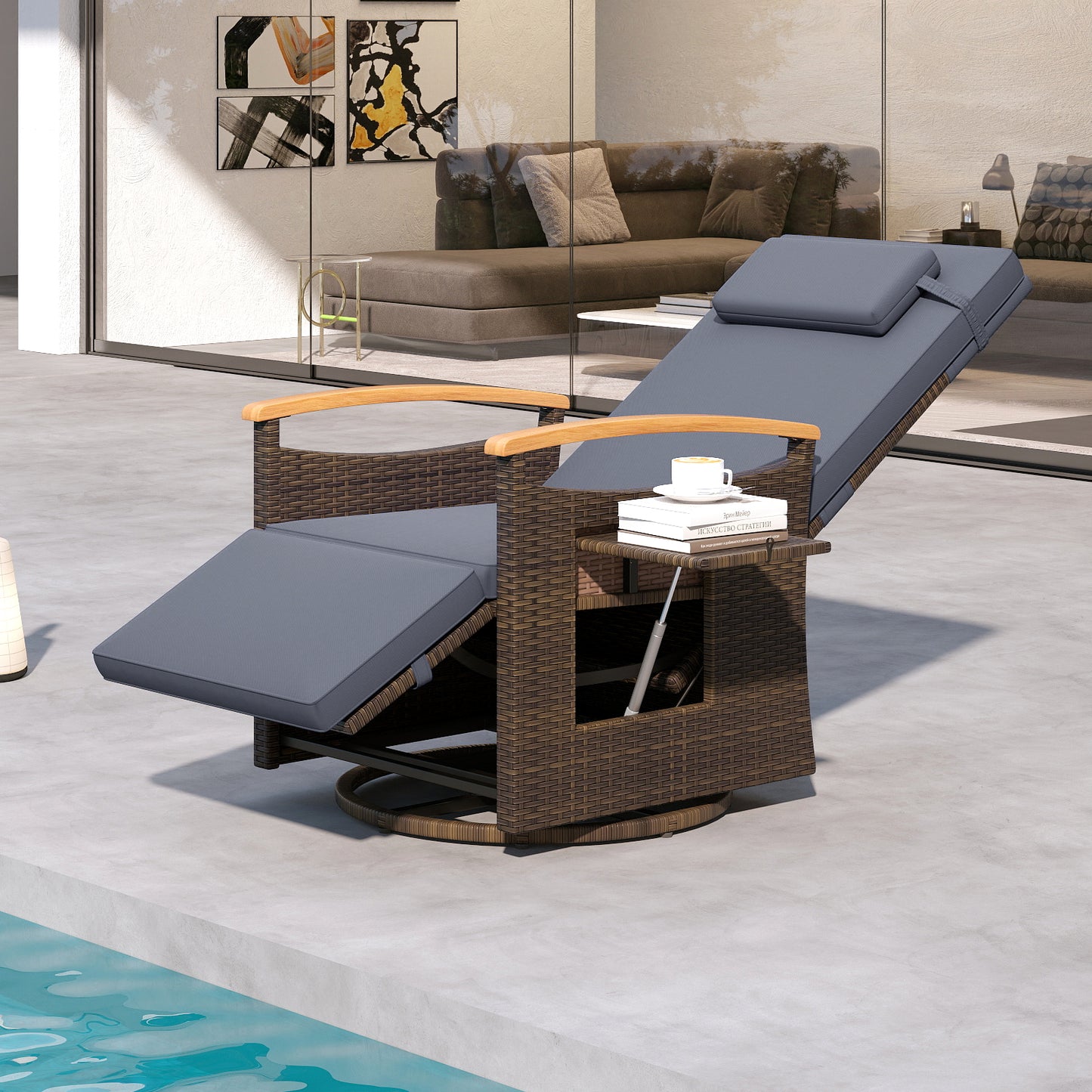 Patio Rattan 360° Swivel Recliner Chair, Adjustable Backrest, Footrest, Gray Outdoor Seating & Patio Chairs at Gallery Canada