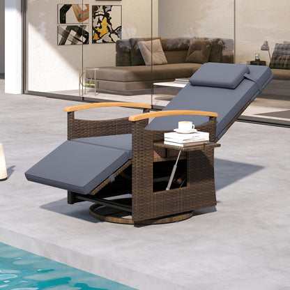 Patio Rattan 360° Swivel Recliner Chair, Adjustable Backrest, Footrest, Gray Outdoor Seating & Patio Chairs at Gallery Canada