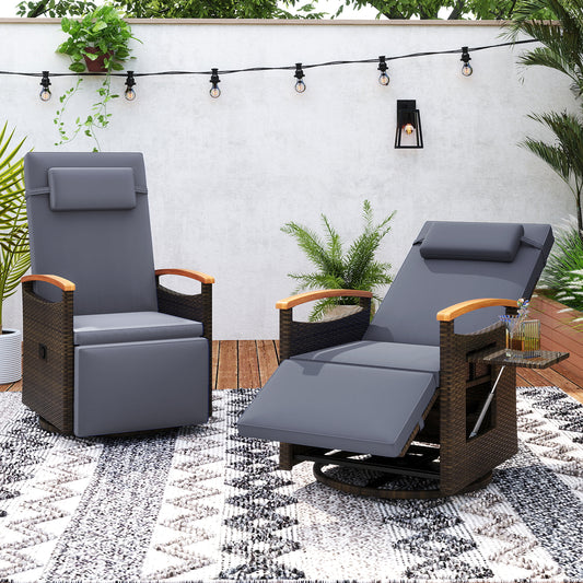 Patio Rattan 360° Swivel Recliner Chair, Adjustable Backrest, Footrest, Gray Outdoor Seating & Patio Chairs Gray at Gallery Canada