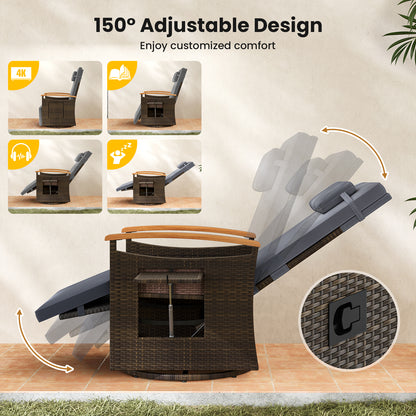 Patio Rattan 360° Swivel Recliner Chair, Adjustable Backrest, Footrest, Gray Outdoor Seating & Patio Chairs at Gallery Canada