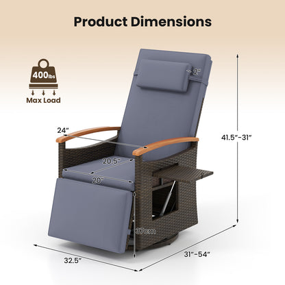 Patio Rattan 360° Swivel Recliner Chair, Adjustable Backrest, Footrest, Gray Outdoor Seating & Patio Chairs at Gallery Canada