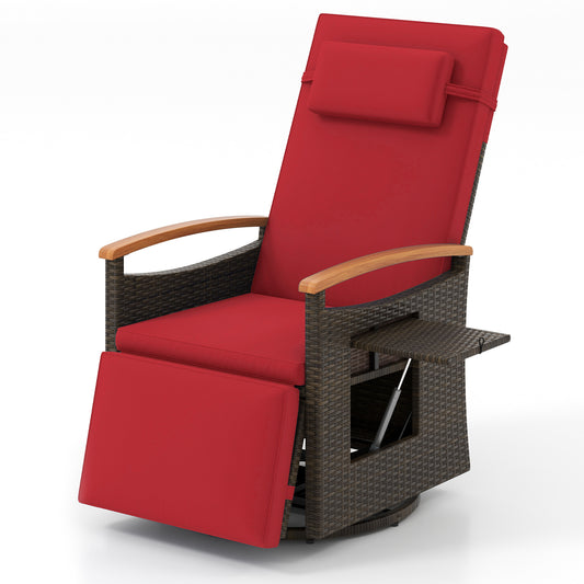 Rattan 360° Swivel Recliner Chair, Adjustable Backrest, Footrest, Red Outdoor Seating & Patio Chairs Red at Gallery Canada