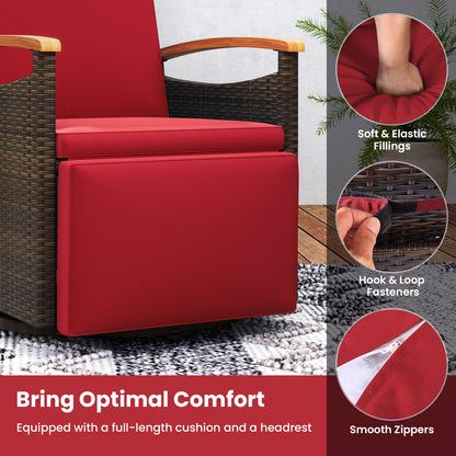 Rattan 360° Swivel Recliner Chair, Adjustable Backrest, Footrest, Red Outdoor Seating & Patio Chairs at Gallery Canada