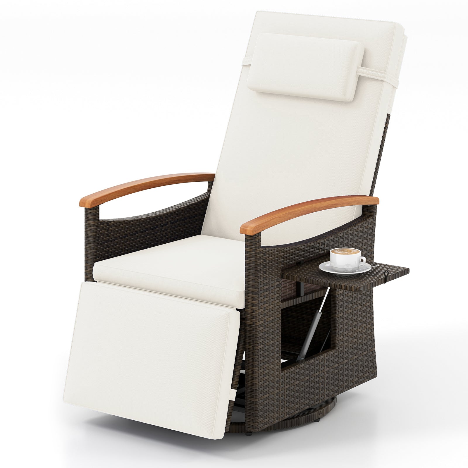 Patio Rattan 360° Swivel Recliner Chair, Adjustable Backrest, Footrest, White Outdoor Seating & Patio Chairs at Gallery Canada