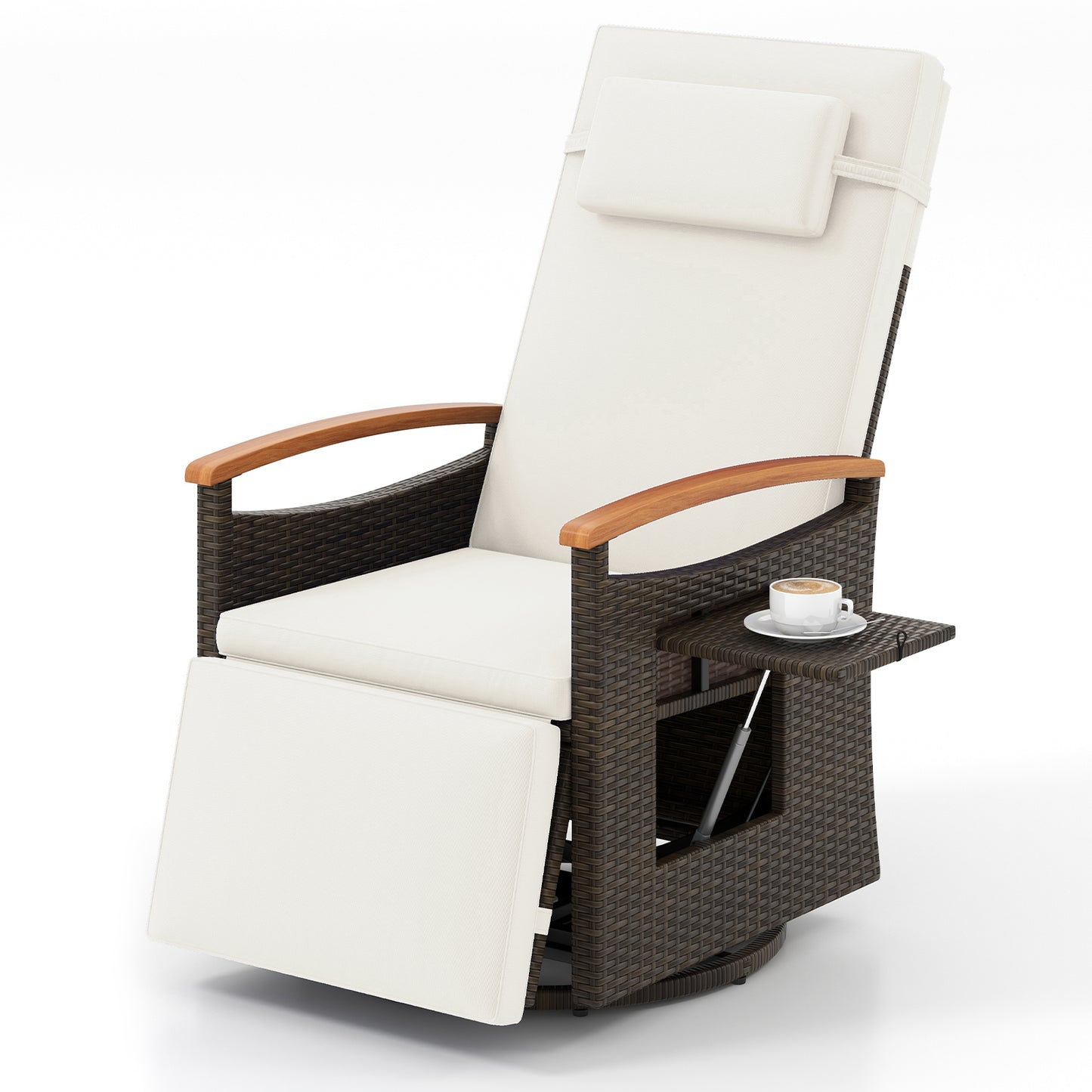Patio Rattan 360° Swivel Recliner Chair, Adjustable Backrest, Footrest, White Outdoor Seating & Patio Chairs at Gallery Canada