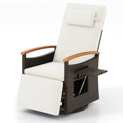 Patio Rattan 360° Swivel Recliner Chair, Adjustable Backrest, Footrest, White Outdoor Seating & Patio Chairs at Gallery Canada