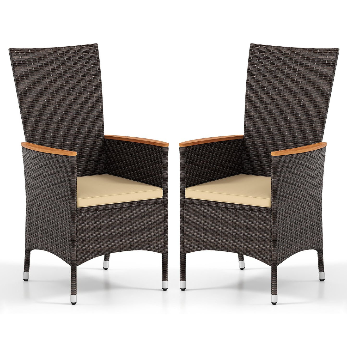 Patio Rattan Chairs Set of 2 Outdoor Wicker Dining Chairs with High Backrest, Beige Patio Dining Chairs Beige at Gallery Canada