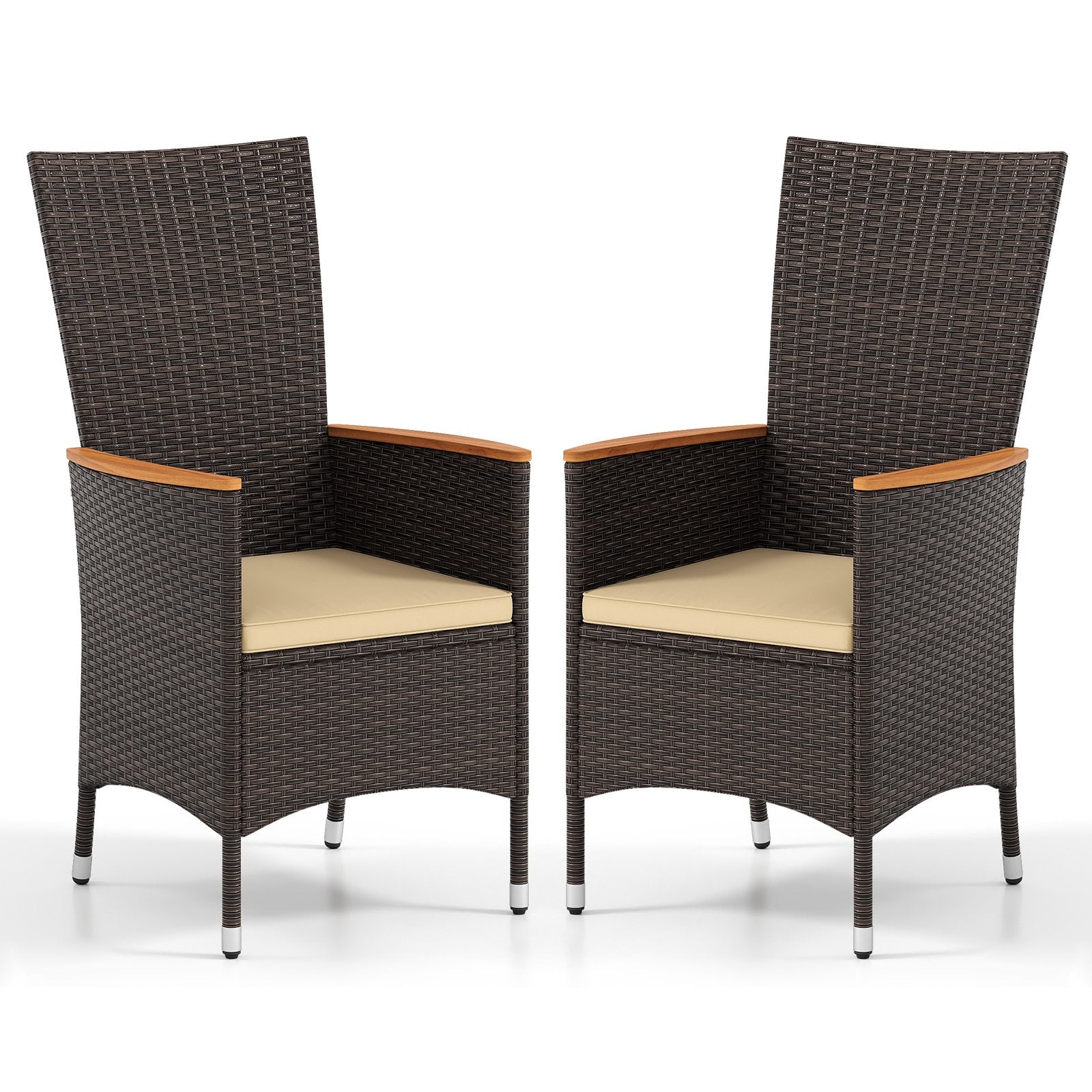 Patio Rattan Chairs Set of 2 Outdoor Wicker Dining Chairs with High Backrest, Beige Patio Dining Chairs Beige at Gallery Canada