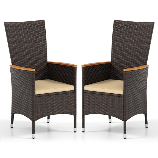 Patio Rattan Chairs Set of 2 Outdoor Wicker Dining Chairs with High Backrest, Beige Patio Dining Chairs Beige at Gallery Canada