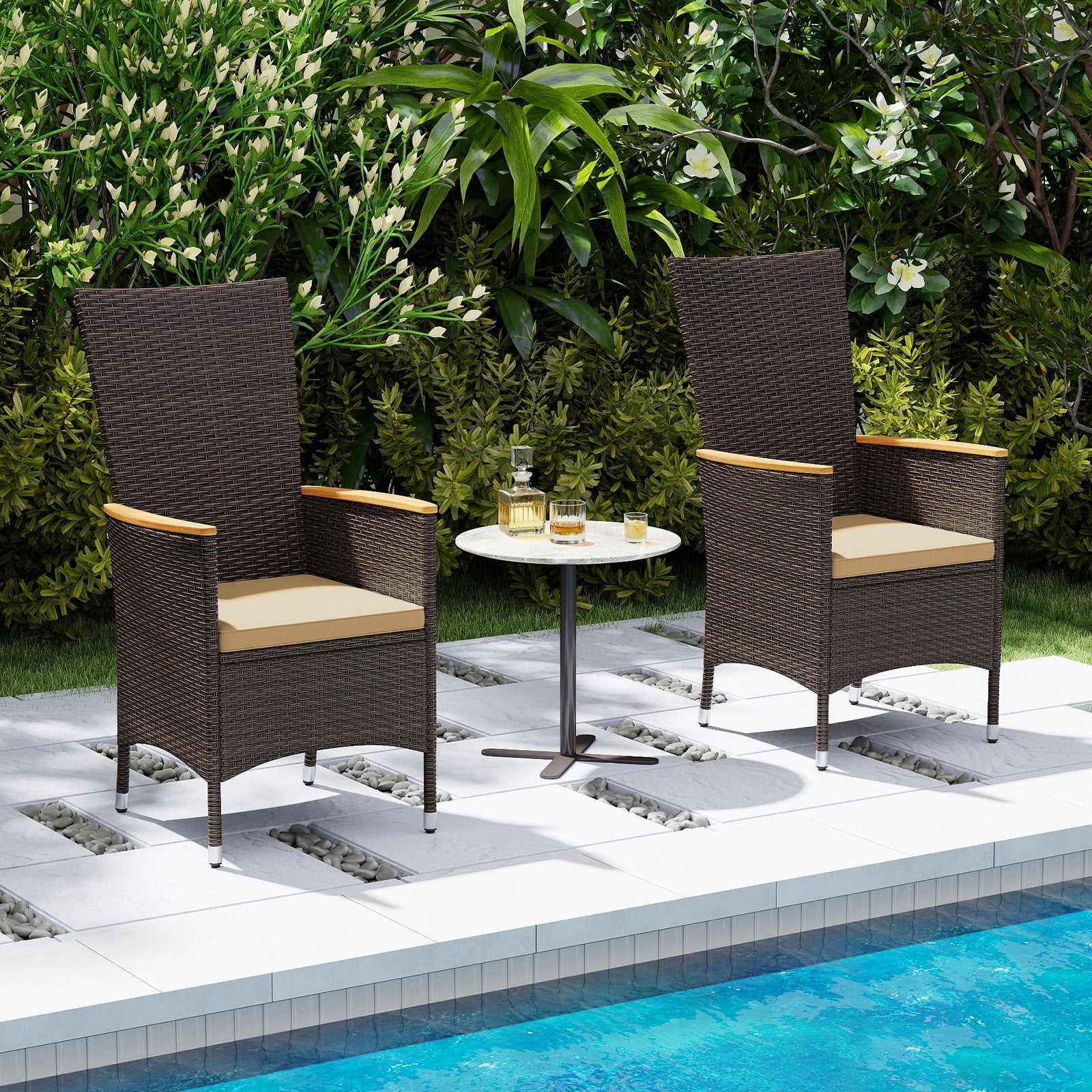 Patio Rattan Chairs Set of 2 Outdoor Wicker Dining Chairs with High Backrest, Beige Patio Dining Chairs at Gallery Canada
