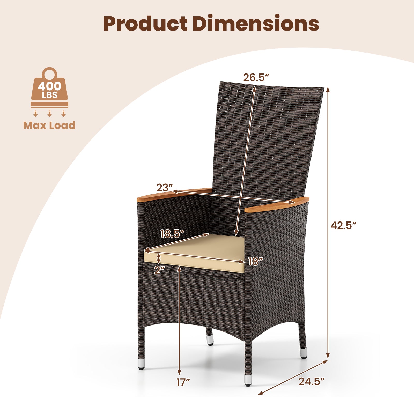 Patio Rattan Chairs Set of 2 Outdoor Wicker Dining Chairs with High Backrest, Beige Patio Dining Chairs at Gallery Canada