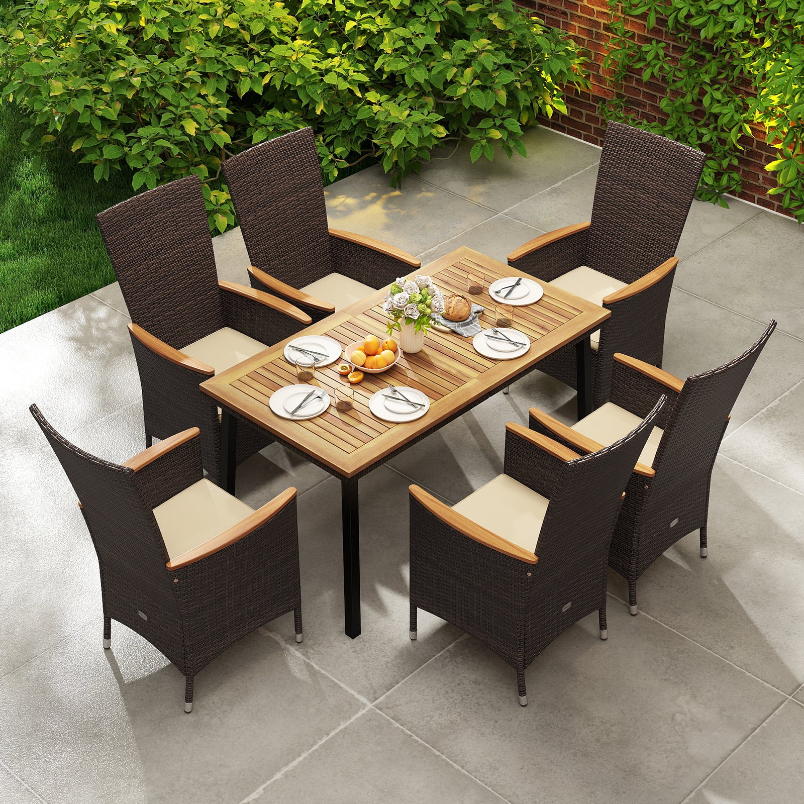 Patio Rattan Chairs Set of 4 Outdoor Wicker Dining Chairs with High Backrest, Beige Patio Dining Chairs at Gallery Canada