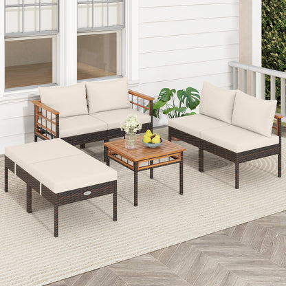 Patio Rattan Chairs with Ottomans and Side Table for Backyard-WH+, White Patio Conversation Sets at Gallery Canada