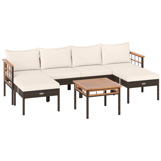 Patio Rattan Chairs with Ottomans and Side Table for Backyard-WH+, White Patio Conversation Sets White at Gallery Canada