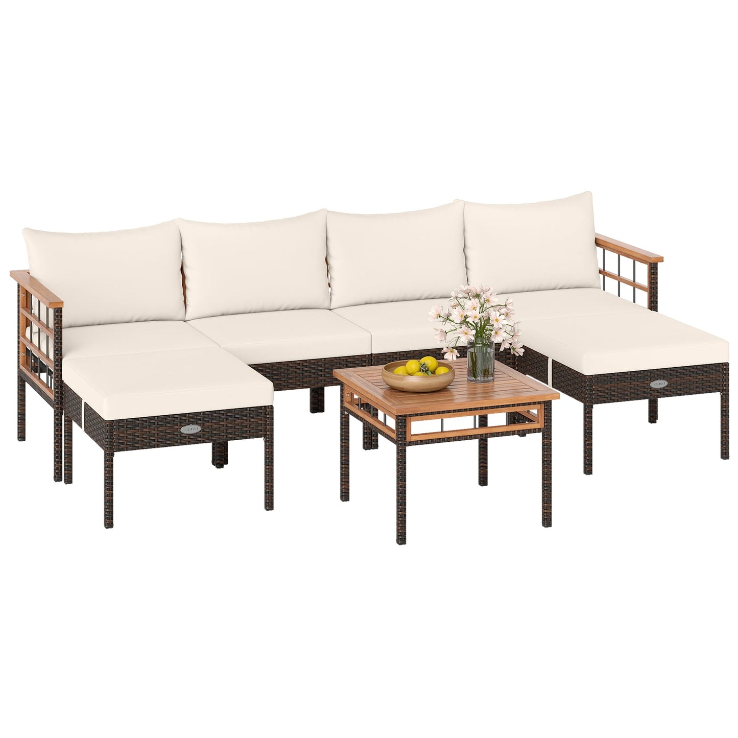 Patio Rattan Chairs with Ottomans and Side Table for Backyard-WH+, White Patio Conversation Sets at Gallery Canada
