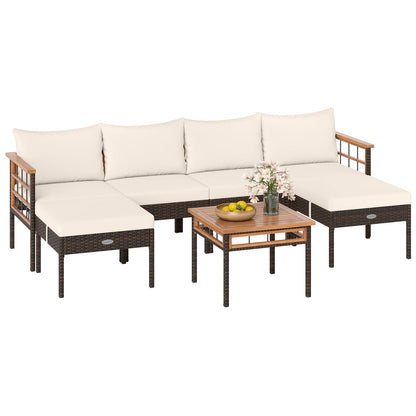 Patio Rattan Chairs with Ottomans and Side Table for Backyard-WH+, White Patio Conversation Sets at Gallery Canada