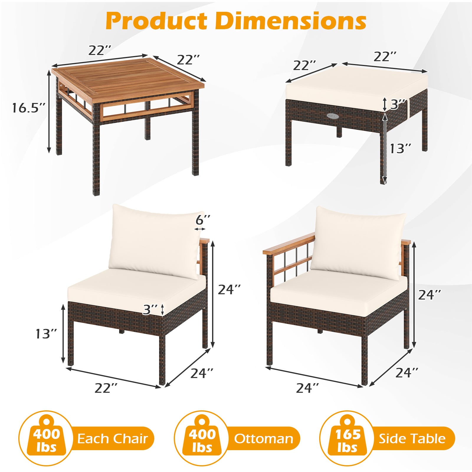 Patio Rattan Chairs with Ottomans and Side Table for Backyard-WH+, White Patio Conversation Sets at Gallery Canada