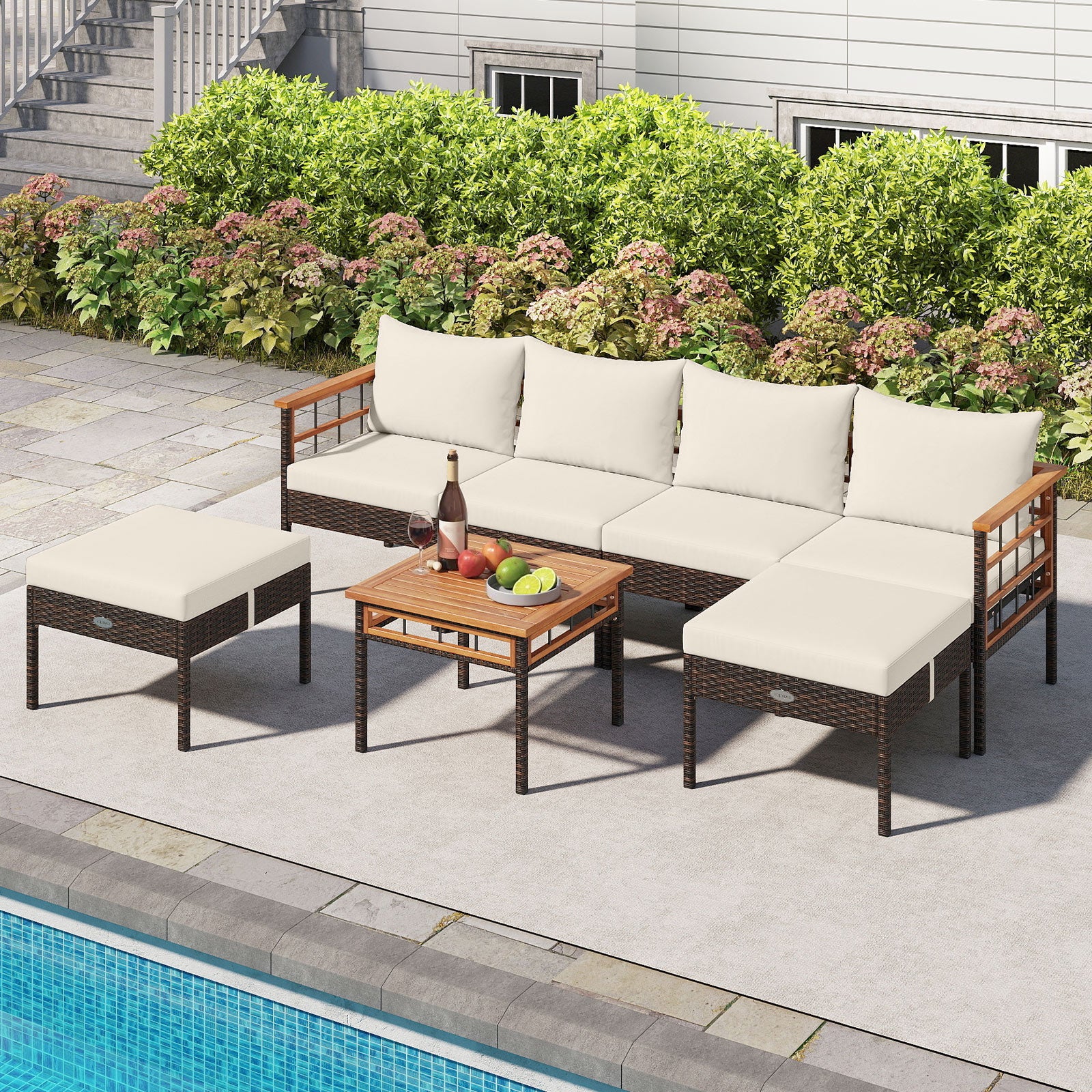Patio Rattan Chairs with Ottomans and Side Table for Backyard-WH+, White Patio Conversation Sets at Gallery Canada