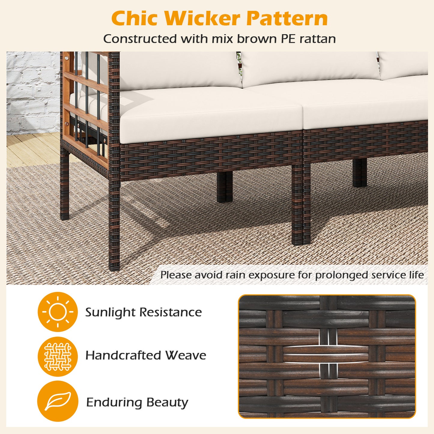 Patio Rattan Chairs with Ottomans and Side Table for Backyard-WH+, White Patio Conversation Sets at Gallery Canada