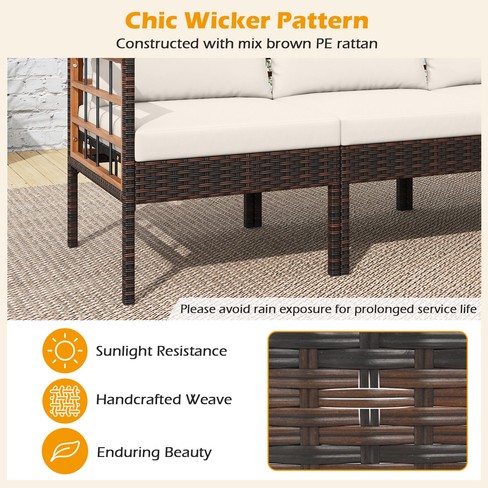 Patio Rattan Chairs with Ottomans and Side Table for Backyard-WH+, White Patio Conversation Sets at Gallery Canada