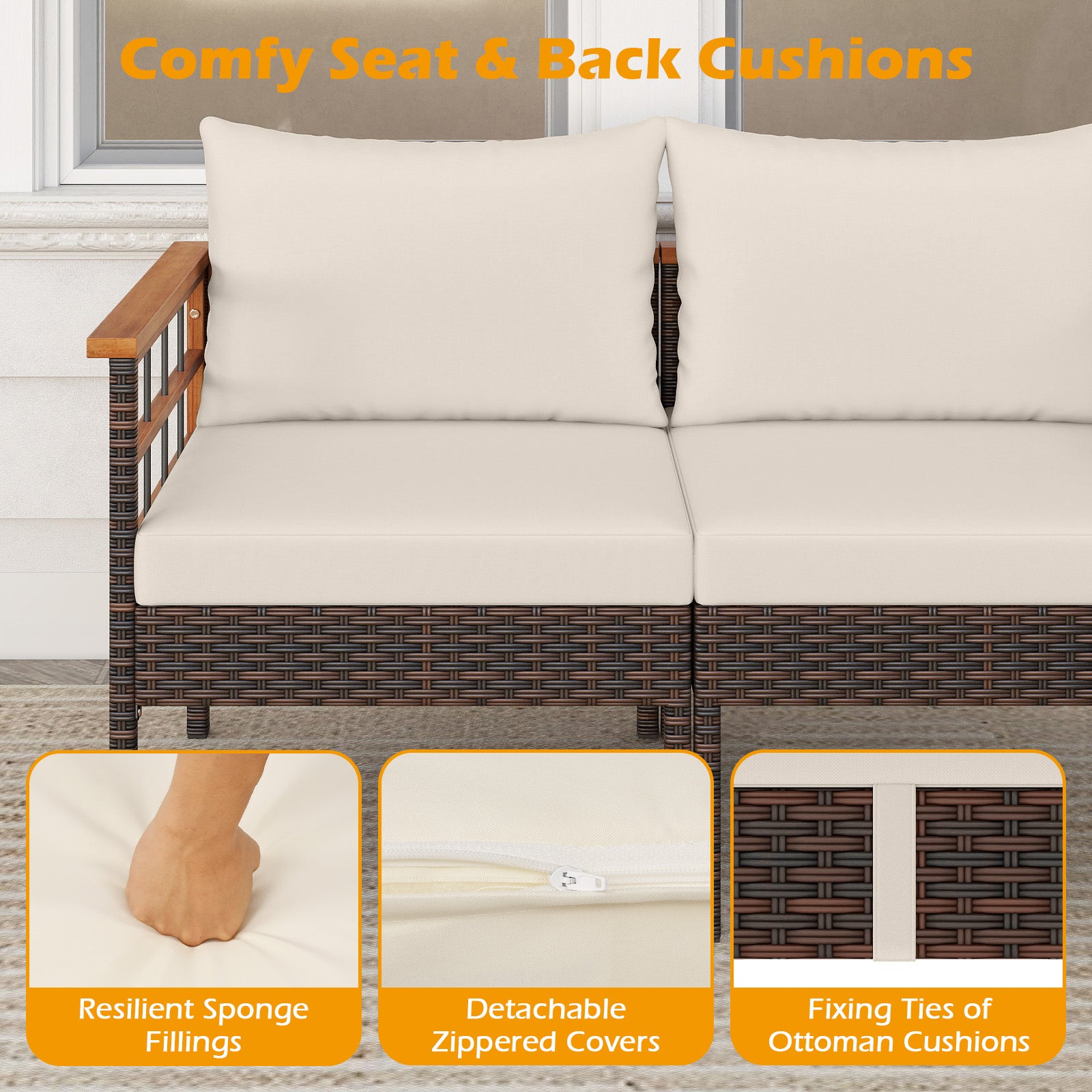 Patio Rattan Chairs with Ottomans and Side Table for Backyard-WH+, White Patio Conversation Sets at Gallery Canada