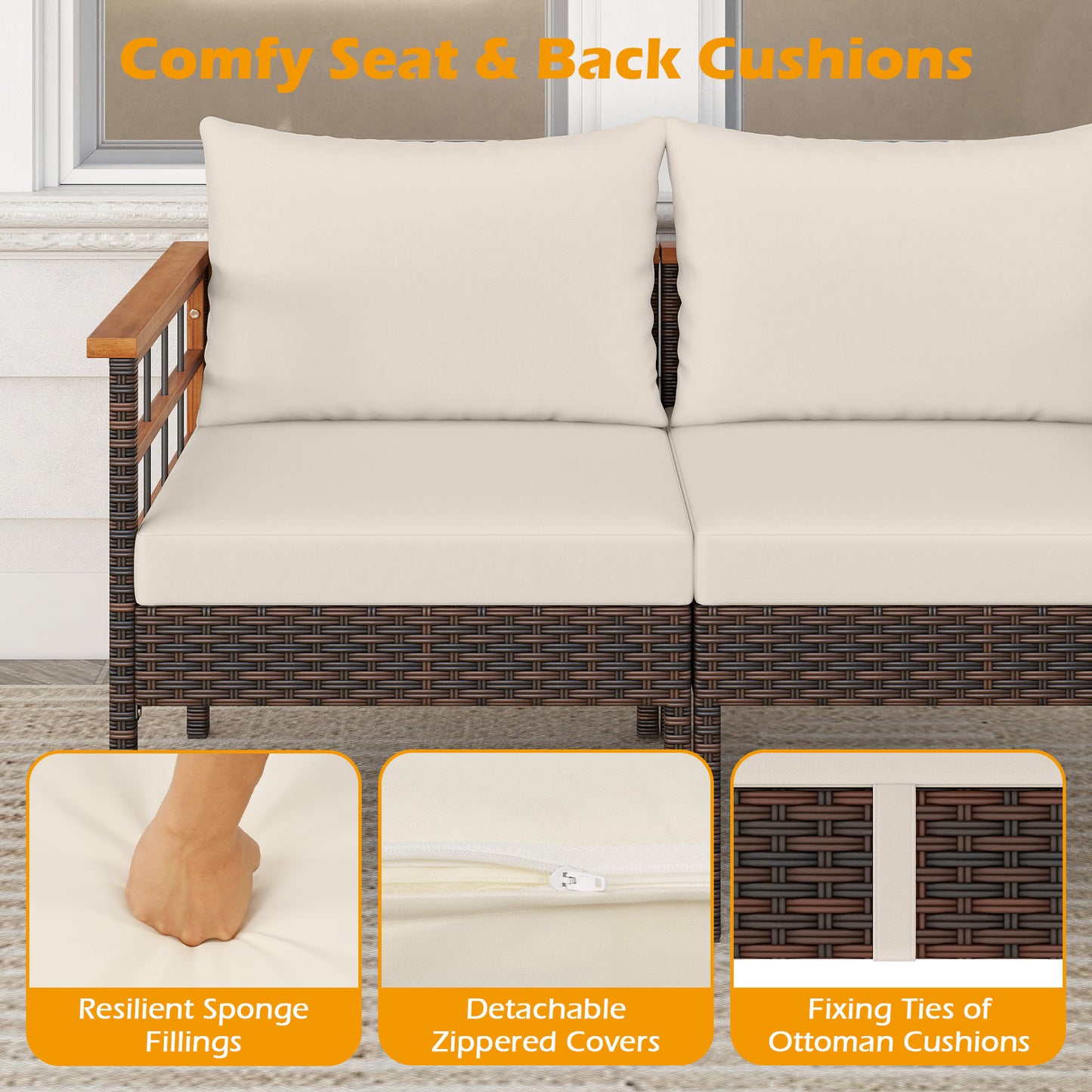 Patio Rattan Chairs with Ottomans and Side Table for Backyard-WH+, White Patio Conversation Sets at Gallery Canada