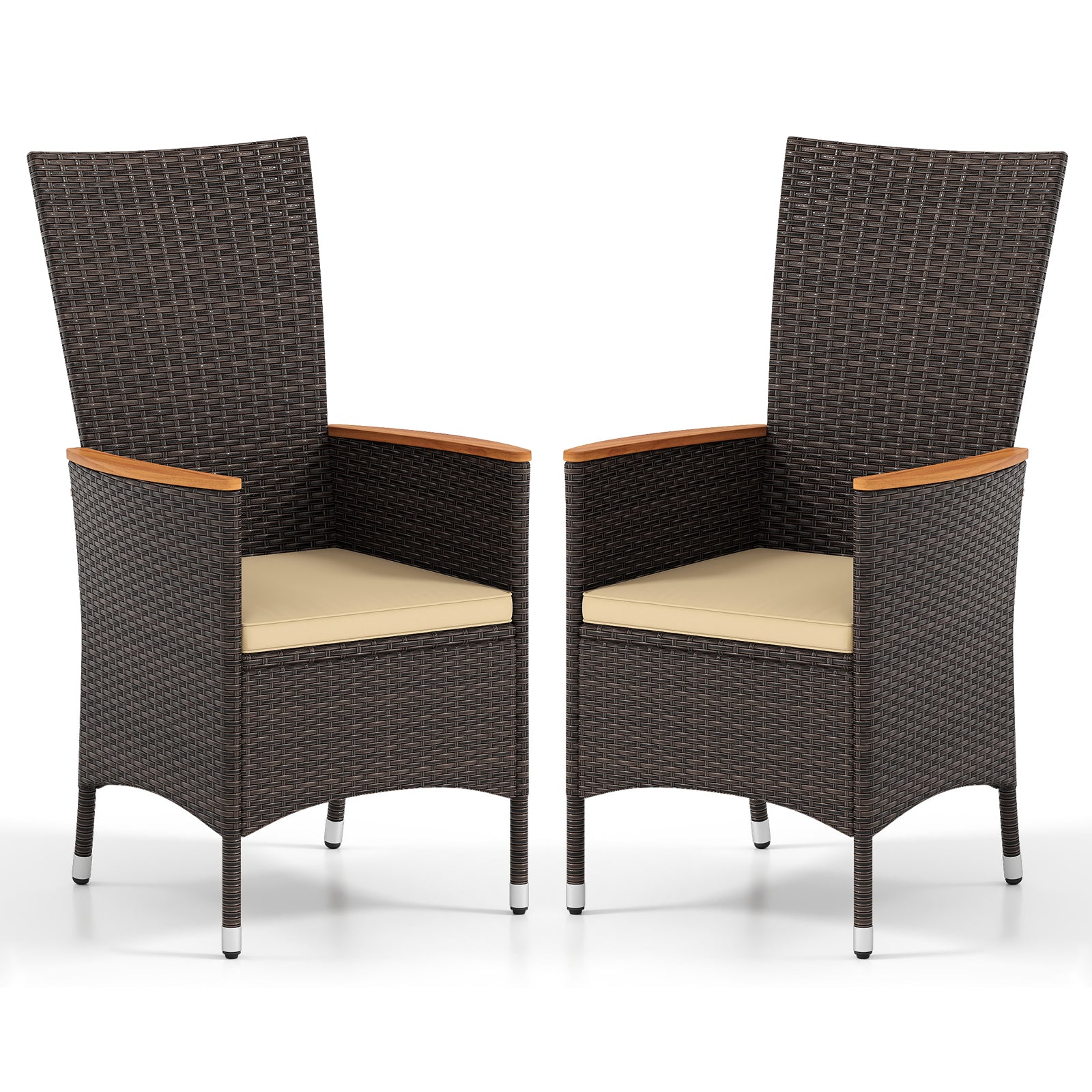 Patio Rattan Chairs Set of 2 Outdoor Wicker Dining Chairs with High Backrest, Beige Patio Dining Chairs at Gallery Canada